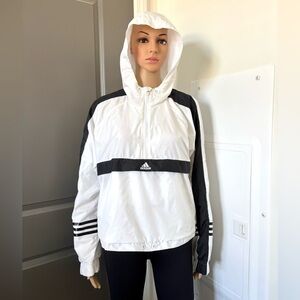 adidas White & Black Hooded Half-Zip Windbreaker Jacket size XL
